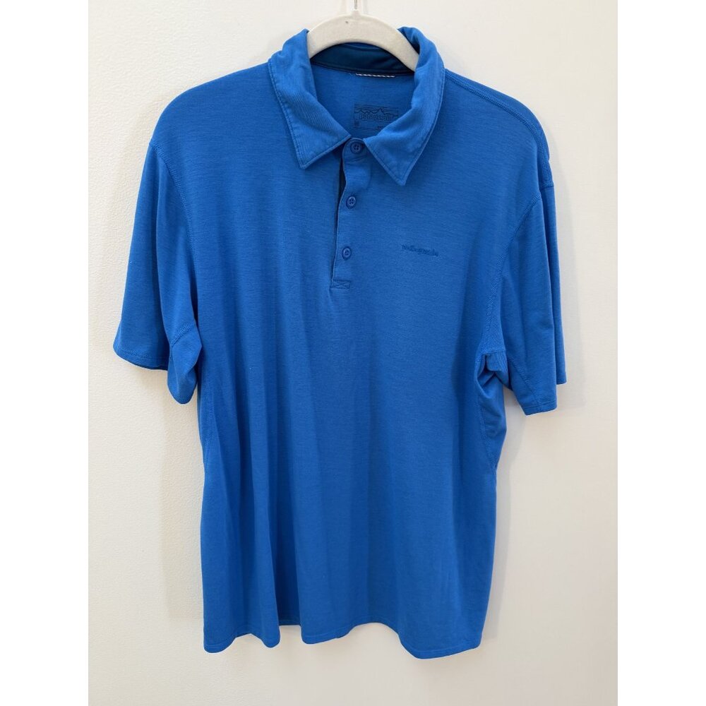 Patagonia Mens Blue Polo Shirt M 84% Polyester 12% Tencel 4% Elastane Lightweigh